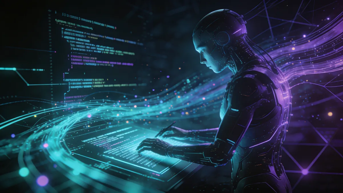 Wizualizacja agenta AI Claude Code analizującego i piszącego kod