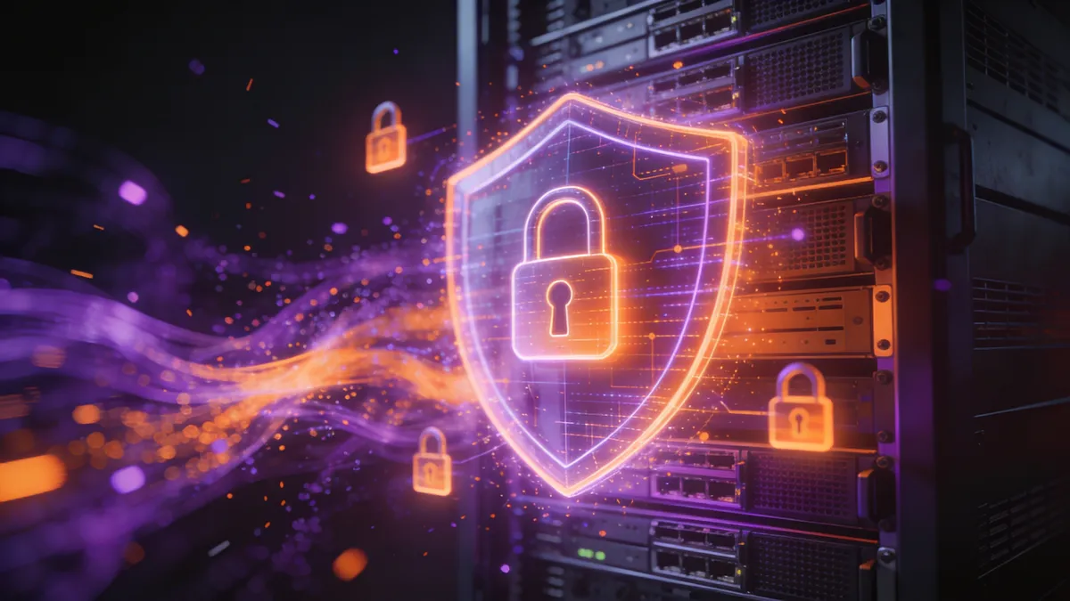 Bezpieczeństwo serwera AI Linux z tarczą cyfrową i firewallem