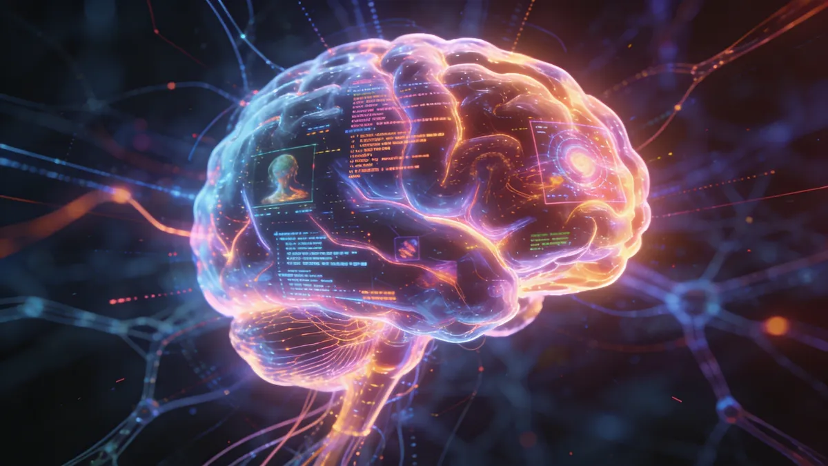 Abstrakcyjny model Google Gemini skanujący jednocześnie kod, dane i obrazy multimedialne